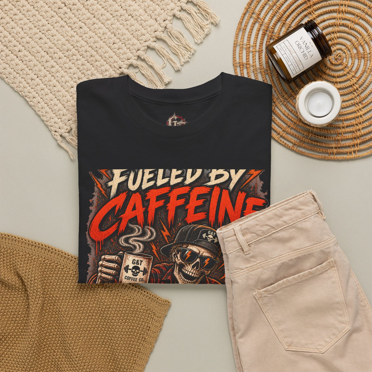 Fueled by Caffeine and Bad Ideas Shirt, Coffee Lover T-Shirt, Funny Caffeine Tee, Skeleton Coffee Shirt, Gothic Graphic Tee