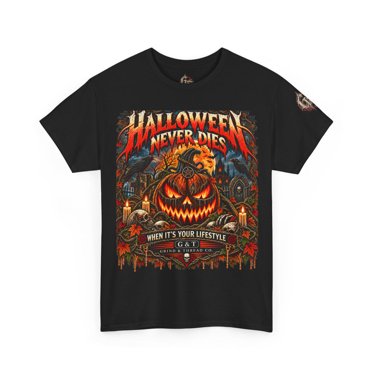 Halloween Never Dies Shirt | Gothic Halloween T-Shirt | Jack O Lantern Horror Tee | Alternative Horror Shirt | Grind & Thread Co.