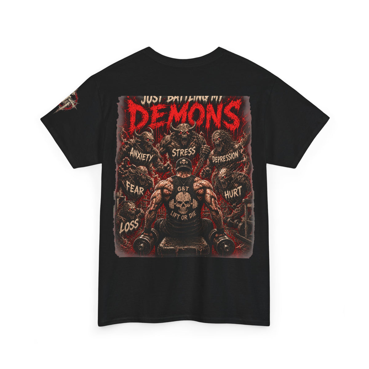 Just Battling My Demons Shirt | Mental Health Gym Tee | Gothic Workout Shirt | Dark Alternative Graphic Tee | Grind & Thread Co.