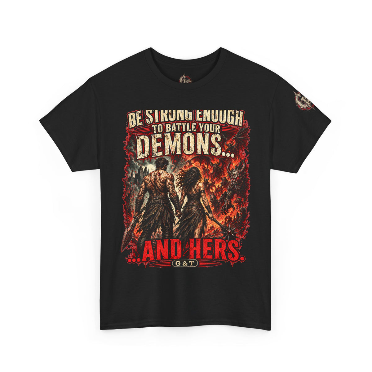 Battle Your Demons Shirt, And Hers Graphic Tee, Gothic Gym Shirt, Dark Relationship Shirt, Horror Fitness T-Shirt