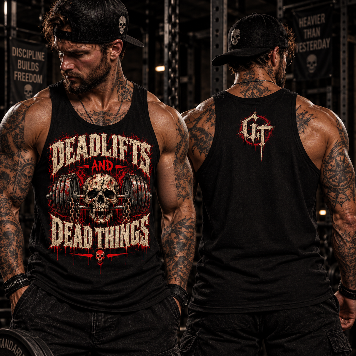 Deadlifts and Dead Things Tank Top | Halloween Gym Shirt | Vintage Weightlifting Tank | Skull Barbell Workout Shirt | Gym Gift for Men