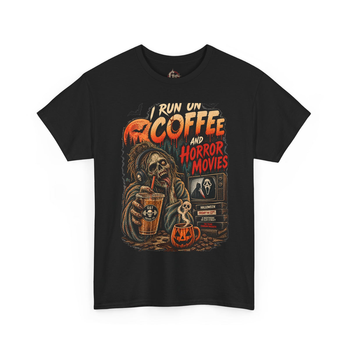 Coffee and Horror Movies Shirt, Horror Coffee T-Shirt, Halloween Coffee Tee, Spooky Coffee Shirt, G&T Graphic Tee