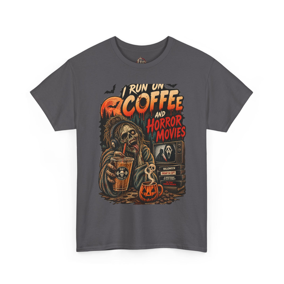 Coffee and Horror Movies Shirt, Horror Coffee T-Shirt, Halloween Coffee Tee, Spooky Coffee Shirt, G&T Graphic Tee
