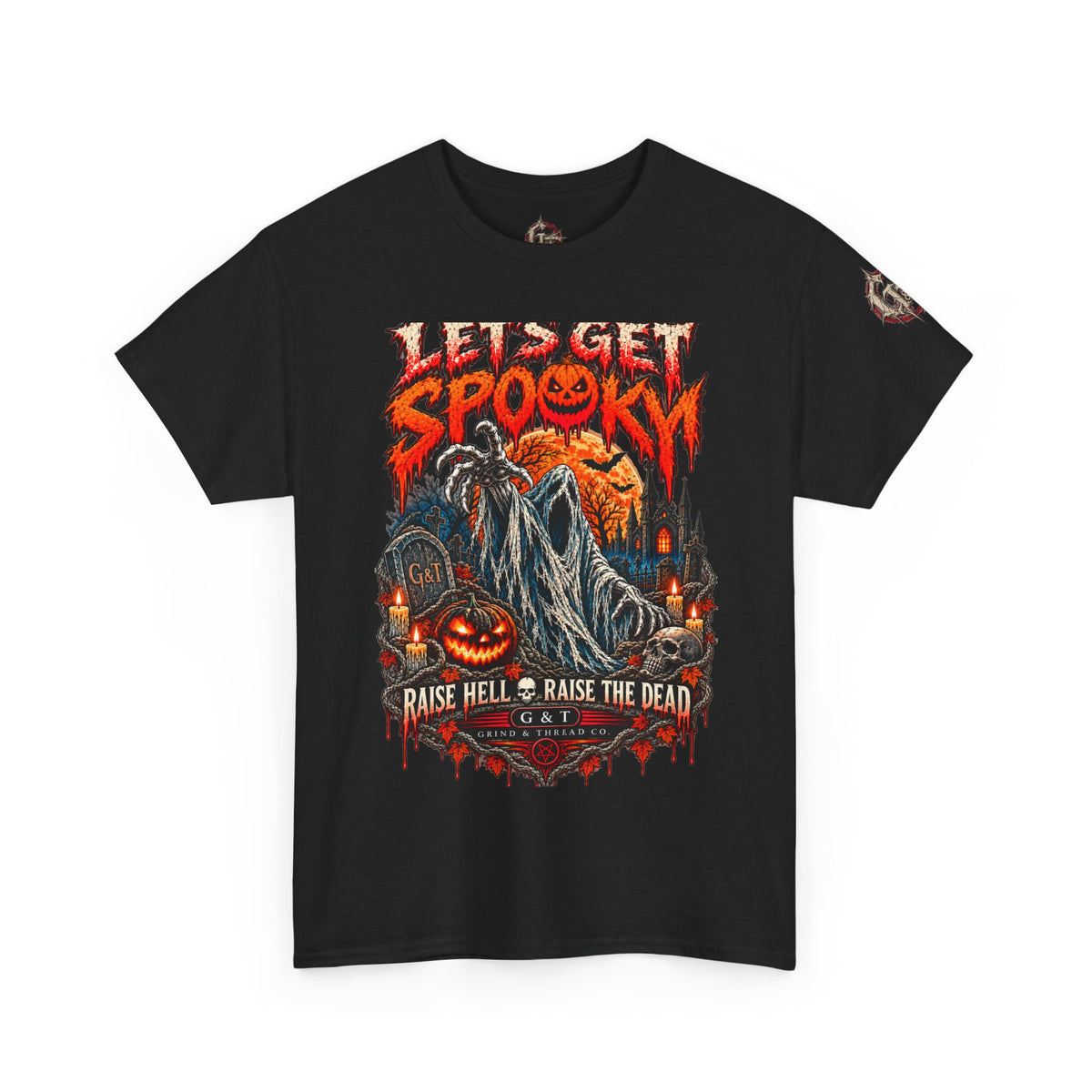 Let’s Get Spooky Halloween Shirt | Raise Hell Raise the Dead Horror Tee | Gothic Halloween Graphic Shirt | Grind & Thread Co.